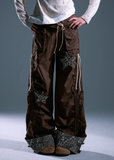 y2k wide leg pants women, leopard star patch pants, edgy cargo trousers women, grunge drawstring wide legs, frustration garden pants, retro y2k baggy pants, leopard print cuff pants, star patch cargo pants, loose casual streetwear pants, y2k parachute trousers women