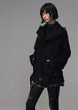 dark wool coat women, detachable fur collar coat, edgy winter coat women, frustration garden outerwear, gothic lapel wool coat, double breasted black coat, multi way wool jacket, punk winter coat women, avant garde wool trench, dark fashion fur lapel coat
