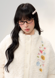 umoumo floral embroidery coat, embroidered fleece jacket women, korean cute fur jacket, stand collar fur coat, winter fuzzy jacket women, feminine korean style outerwear, soft warm sherpa coat, knitted panel embroidery jacket, kawaii winter coat, cozy floral fur jacket, pastel korean jacket, winter fashion 2025 women
