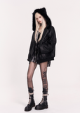 edgy leather jacket, cat ear hood bomber, VOCK dark streetwear, faux leather heavy jacket, punk fur collar hoodie, gothic cat ear coat, oversized black bomber, winter warm thick jacket, darkwear aesthetic, cyberpunk street jacket, grunge hooded outerwear, couple matching edgy jacket, warm padded leather jacket, VOCK brand style, fierce street fashion, gothic winter coat, punk girl jacket, hooded faux fur bomber
