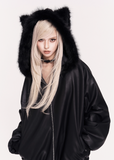 edgy leather jacket, cat ear hood bomber, VOCK dark streetwear, faux leather heavy jacket, punk fur collar hoodie, gothic cat ear coat, oversized black bomber, winter warm thick jacket, darkwear aesthetic, cyberpunk street jacket, grunge hooded outerwear, couple matching edgy jacket, warm padded leather jacket, VOCK brand style, fierce street fashion, gothic winter coat, punk girl jacket, hooded faux fur bomber