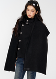 black wool jacket, draped scarf collar coat, cropped winter coat women, 4muggle stylish outerwear, chic black wool top, modern city girl jacket, elegant winter short coat, luxe draped collar wool jacket, autumn winter chic outfit, classy stylish coat black, trendy drape scarf jacket, refined black cropped coat