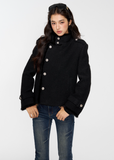 black wool jacket, draped scarf collar coat, cropped winter coat women, 4muggle stylish outerwear, chic black wool top, modern city girl jacket, elegant winter short coat, luxe draped collar wool jacket, autumn winter chic outfit, classy stylish coat black, trendy drape scarf jacket, refined black cropped coat