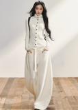 7Shiftin trousers, white wide leg pants, Korean chic slacks, drape loose pants, soft minimalist style, versatile cream trousers, high waist wide fit, comfy stylish pants women, lazy luxury bottom, Seoul fashion look, casual modern trousers, winter Korean style fashion, cream flow pants outfit