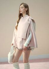 pink wool cape coat, reversible cloak jacket, fairy tale wool coat, Korean style cape coat, 70% wool pink jacket, soft girl winter coat, pastel cloak coat women, feminine wool outerwear, Korean reversible coat, winter cape jacket women