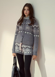 SunsetPark knit set, fair isle cardigan, cozy winter knit outfit, soft girly knitwear, warm scarf and shorts set, feminine winter fashion, cute Korean knit set, fair isle patterned jacket, winter cozy three-piece, fairy tale knitwear, pastel knit outfit, warm wool blend cardigan, AW Korean cute style, Christmas fair isle knit set