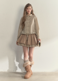 SunsetPark skirt, khaki cake skirt, two-layer puffy skirt, retro girly mini skirt, Korean cute layered skirt, soft puffy flare skirt, vintage khaki skirt women, feminine college style skirt, autumn winter mini skirt, warm cute khaki skirt, layered cake flare skirt, cozy vintage outfit bottom