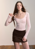 VIA PITTI halterneck top, modal long sleeve top, Y2K slim fit tee, street style halter shirt, autumn winter modal top, soft stretch long sleeve, sexy halterneck women’s top, Korean Y2K top, VIA PITTI strap top, basic stylish modal tee