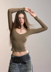 VIA PITTI halterneck top, modal long sleeve top, Y2K slim fit tee, street style halter shirt, autumn winter modal top, soft stretch long sleeve, sexy halterneck women’s top, Korean Y2K top, VIA PITTI strap top, basic stylish modal tee