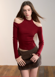 VIA PITTI off shoulder top, cutout turtleneck knit, Y2K wool blend top, sexy slim knitwear women, autumn winter street top, ribbed cut-out turtleneck, Korean Y2K knit top, VIA PITTI slim fit sweater, cold shoulder high neck top