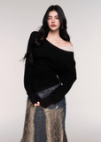 LuluSwings off shoulder top, lace panel long sleeve, Tencel slim fit shirt, Korean stylish off-shoulder tee, feminine cross-shoulder top, elegant casual long sleeve, cinched waist Tencel top, black off shoulder slim tee, white lace shoulder top, modern Korean chic top, soft sexy everyday top, AW layering top women