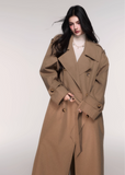 LuluSwings trench coat, khaki long trench, double breasted trench coat women, classic lapel long coat, modern Korean city style coat, stylish autumn winter outerwear, chic khaki overcoat, timeless silhouette trench, elegant long lapel coat, trendy street chic coat, AW stylish outerwear women