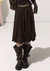 OAKMOO knit skirt, asymmetric wool skirt, irregular drape skirt, winter knit A-line skirt, sculptural knitwear skirt, Korean minimalist fashion, ruffle hem knit skirt, slimming winter skirt, elegant wool midi skirt, designer asymmetric skirt women