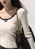 OAKMOO wool knit top, slim winter base layer, soft skin-friendly long sleeve, minimalist knit shirt women, Korean designer knitwear, warm wool top, sculptural slim tee, autumn winter layering top, ivory contrast trim knit