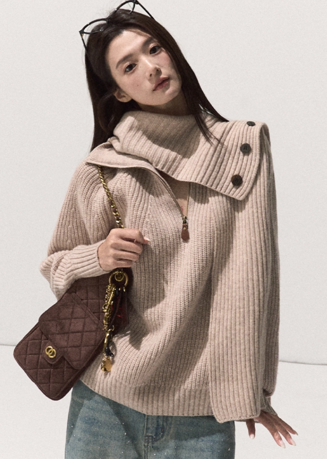 OAKMOO merino knit sweater, shawl collar knit top, foldover collar pullover, layered knit sweater women, winter merino wool top, sculptural knitwear, Korean style wool sweater, oversized warm merino pullover, fall winter boutique knit, soft luxury knit top