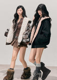 reversible plush jacket, Korean winter coat, AOMALM jacket, fluffy hooded coat, faux fur hoodie, winter warm jacket women, sweet girl winter fashion, reversible fur coat, Korean style outerwear, cozy plush hoodie, soft fur jacket, warm cute jacket, winter aesthetic coat, feminine winter outfit, dual-side jacket, fluffy reversible coat, winter streetwear, hooded plush coat, warm sweatshirt jacket, soft girl winter style