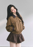 AOMALM wool set, Hepburn style two piece, Korean winter outfit women, wool jacket skirt set, feminine wool suit, brown winter set women, vintage inspired wool outfit, Korean aesthetic winter wear
