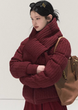 OAKMOO down jacket, white goose down jacket, cable knit down coat, Korean winter jacket women, contrast embroidery jacket, premium down outerwear, cozy winter puffer women, stylish Korean down jacket, holiday winter jacket women, high collar down coat, luxury goose down jacket, modern Korean fashion outerwear, warm lightweight down jacket, winter statement coat, designer down jacket women