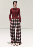 OAKMOO plaid pants, Korean wide-leg pants women, cotton plaid pants winter, lazy style pants women, brushed cotton trousers, Korean casual winter pants, women’s wide-leg plaid pants, elastic waist winter pants, cozy lounge pants women, OAKMOO winter bottoms, Korean fashion casual trousers, relaxed fit plaid pants