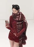 OAKMOO wool scarf, Fair Isle scarf women, handmade winter scarf, long wool scarf, Christmas scarf women, Korean style winter accessories, Fair Isle knit scarf, winter gift scarf, OAKMOO Christmas collection, wool fringe scarf, women’s winter layering scarf, holiday knit scarf