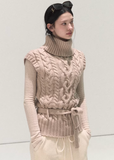 OAKMOO knit vest, cable knit sleeveless sweater, wool knit vest women, Korean layered knitwear, high neck cable sweater, winter knit layering top, minimalist wool vest, Korean fashion winter knit, sleeveless cable sweater women, textured wool knit top, OAKMOO winter knit