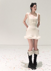 OAKMOO knit dress, winter knit mini dress, fake two piece dress women, Christmas knit dress, New Year outfit women, lace knit dress winter, Korean feminine dress, holiday mini dress, OAKMOO winter dress, slim fit knit dress, soft winter dress women, elegant holiday dress