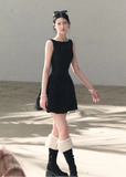OAKMOO party dress, wool blend mini dress, embossed flower dress, Korean luxury dress, New Year party dress women, rich daughter style dress, elegant A-line dress winter, floral jacquard dress, minimalist party dress, OAKMOO winter dress, refined Korean aesthetic dress