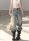 OAKMOO jeans, Korean embroidered denim, laser cut jeans women, floral perforated denim, vintage wash jeans women, loose fit jeans Korean style, spring denim women, luxury embroidered jeans, wide leg denim women, OAKMOO spring collection, feminine denim pants, old style jeans women