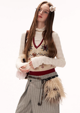 fair isle knit vest women, y2k sweater vest, halter neck knit top, v neck knit vest, street style knitwear women, autumn winter knit vest, retro pattern sweater, layered knit top women, casual street knit vest, trendy y2k top women, fashion knit vest, mamc knit style, cozy streetwear knit, versatile sweater vest, women street fashion top