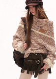 mixed grain sweater women, slanted neck knit top, y2k loose sweater, fleece knit jacket women, high neck sweater women, lazy fit knitwear, street style sweater women, autumn winter knit top, cozy oversized sweater, trendy knit jacket women, mamc sweater style, relaxed fit fleece knit, casual street knitwear, fashion long sleeve sweater, y2k streetwear knit