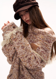 mixed grain sweater women, slanted neck knit top, y2k loose sweater, fleece knit jacket women, high neck sweater women, lazy fit knitwear, street style sweater women, autumn winter knit top, cozy oversized sweater, trendy knit jacket women, mamc sweater style, relaxed fit fleece knit, casual street knitwear, fashion long sleeve sweater, y2k streetwear knit