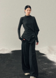asymmetric long sleeve top women, irregular design t shirt, korean minimal top, draped waist top women, winter long sleeve tee, refined casual women top, minimalist fashion top, soft stretch t shirt women, modern women basics, elegant daily wear top, aomalm style top, understated luxury clothing, contemporary women t shirt, calm silhouette top, versatile layering tee