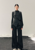 asymmetric long sleeve top women, irregular design t shirt, korean minimal top, draped waist top women, winter long sleeve tee, refined casual women top, minimalist fashion top, soft stretch t shirt women, modern women basics, elegant daily wear top, aomalm style top, understated luxury clothing, contemporary women t shirt, calm silhouette top, versatile layering tee