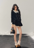 velvet two piece set women, lace collar velvet outfit, winter velvet set women, korean minimal style set, elegant women ensemble, doll collar velvet top, refined winter outfit women, feminine velvet suit, premium women clothing, aomalm velvet style, classic lace trim set, understated luxury women wear, winter skirt set women, modern elegant two piece, soft velvet outfit