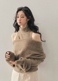 off shoulder knit sweater women, high neck knit top, winter knit two piece set, korean minimal sweater, relaxed fit knit women, soft texture knit top, elegant casual winter wear, feminine winter sweater, premium women knitwear, aomalm knit style, cozy winter top women, versatile knit set, understated luxury sweater, modern women knit top, calm style winter clothing