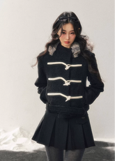 horn button wool jacket women, hooded wool coat women, padded winter jacket women, french style wool coat, korean minimal outerwear, refined winter jacket, elegant women coat, thickened wool jacket, premium women outerwear, aomalm wool style, understated luxury winter wear, modern women wool coat, feminine winter jacket, classic toggle coat women, daily winter outerwear