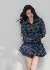 plaid shirt dress women, polo collar mini dress, spring plaid dress women, korean french style dress, refined casual mini dress, american preppy dress women, lightweight spring dress, elegant daily wear dress, premium women clothing, aomalm dress style, timeless plaid mini, feminine shirt dress women, modern casual dress, relaxed fit spring dress, classic check dress women