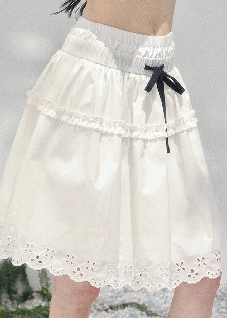 white spring skirt women, french lace skirt, cotton mini skirt women, aomalm skirt style, elegant spring outfit women, feminine white skirt, lightweight lace skirt, refined casual skirt women, korean french style clothing, elastic waist skirt women, spring fashion women skirt, delicate lace detail skirt, modern women skirt, soft a line skirt, everyday elegant skirt