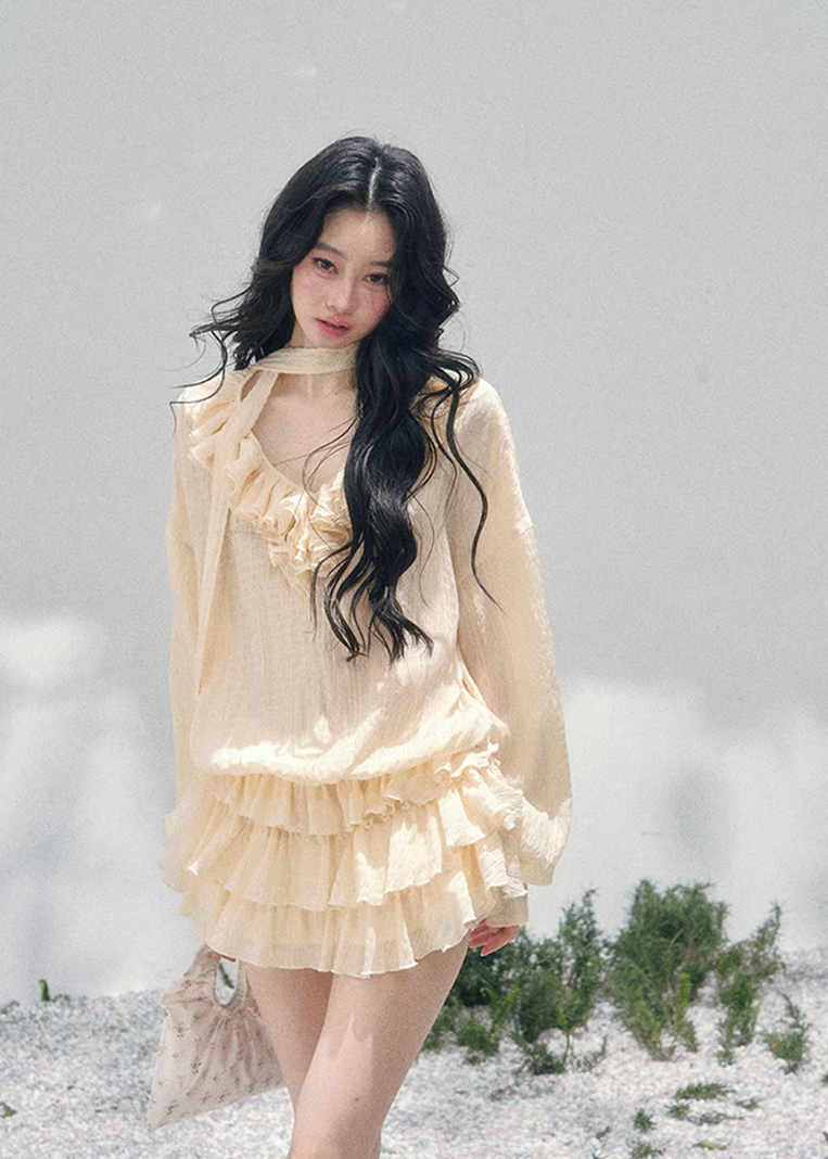 spring mini dress women, cake skirt dress, ruffle tiered dress women, seaside resort dress, aomalm dress style, feminine spring outfit women, slimming mini dress, lightweight spring dress, elegant casual dress women, french romantic dress, korean french style clothing, layered short dress women, soft ruffle mini dress, resort wear women dress, refined spring fashion