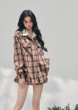 AOMALM plaid shirt skirt set, French romantic British style outfit, feminine plaid twinset women, Korean elegant spring two piece set, quiet luxury vintage plaid ensemble, Parisian inspired plaid shirt outfit, romantic Korean French aesthetic clothing, cafe tone plaid outfit women, refined luxury womenswear twinset, feminine British style check skirt set, elegant spring plaid fashion, soft romantic plaid shirt women, luxury Korean designer inspired outfit, vintage romantic spring ensemble