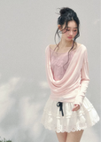 AOMALM embroidered twinset, French romantic draped top women, rose embroidery spring blouse, Korean elegant layered knitwear, quiet luxury romantic outfit, Parisian inspired swing collar blouse, feminine Korean French aesthetic clothing, delicate embroidered spring top, soft feminine layered knit set, elegant pastel romantic blouse, refined luxury womenswear twinset, lightweight embroidered knitwear women, romantic spring fashion top, feminine draped collar blouse, luxury Korean designer inspired set
