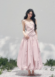 AOMALM seaside slip dress women, French romantic long slip dress, feminine vacation maxi dress, Korean elegant spring long dress, quiet luxury romantic outfit, Parisian inspired slip gown, waist defining long dress women, romantic Korean French aesthetic clothing, lightweight spring maxi dress, refined feminine seaside dress, soft luxury womenswear gown, elegant pastel long dress, luxury Korean designer inspired vacation dress, flowy spring slip dress women