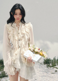 AOMALM ruffled lace blouse women, French court style spring top, feminine romantic lace shirt, Korean elegant sheer blouse women, quiet luxury romantic outfit, Parisian inspired ruffle lace top, delicate feminine spring blouse, romantic Korean French aesthetic clothing, lightweight chiffon lace shirt women, refined luxury womenswear blouse, elegant court style fashion top, soft luxury womenswear lace blouse, vintage romantic spring shirt, luxury Korean designer inspired clothing