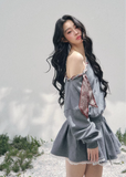 AOMALM slanted shoulder dress women, French romantic sweatshirt mini dress, feminine lace trim knit dress, Korean elegant casual spring dress, quiet luxury romantic outfit, Parisian inspired asymmetric knit dress, delicate lace hem mini dress, romantic Korean French aesthetic clothing, lightweight spring sweatshirt dress women, refined feminine casual dress, soft luxury womenswear knit dress, elegant sporty romantic outfit, luxury Korean designer inspired dress