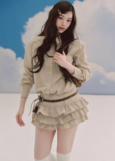 LaluneDuCiel plaid skirt set women, Korean feminine prep outfit, vintage plaid shirt and skirt set, elegant Korean style twinset, soft academia fashion women, puffy mini skirt plaid set, chic Korean campus look, layered plaid skirt outfit, romantic prep style womenswear, versatile feminine plaid ensemble