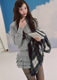 LaluneDuCiel plaid skirt set women, Korean feminine prep outfit, vintage plaid shirt and skirt set, elegant Korean style twinset, soft academia fashion women, puffy mini skirt plaid set, chic Korean campus look, layered plaid skirt outfit, romantic prep style womenswear, versatile feminine plaid ensemble