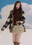 LaluneDuCiel argyle cardigan women, Korean feminine knit cardigan, collegiate style sweater women, vintage argyle knit cardigan, cozy oversized cardigan Korean fashion, soft academia knitwear women, elegant Korean style sweater, casual feminine cardigan outfit, spring knit cardigan women, chic Korean fashion knitwear