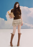 LaluneDuCiel layered knit top women, Korean slim high neck top, feminine two piece knit tee, elegant Korean style fitted top, chic minimal knit shirt women, slim short sleeve knit top Korean fashion, everyday feminine knitwear women, versatile layered tee Korean style, stylish Korean fashion top