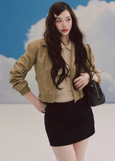 LaluneDuCiel cropped cotton jacket women, Korean feminine vintage jacket, waist short cotton jacket women, elegant Korean style outerwear, casual vintage crop jacket women, soft cotton Korean fashion jacket, feminine structured cotton coat, chic Korean fashion short jacket, everyday cotton jacket women