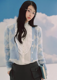 LaluneDuCiel argyle cardigan women, Korean feminine knit cardigan, diamond plaid sweater women, campus style cardigan Korean fashion, elegant Korean style knitwear, soft academia sweater women, vintage argyle knit cardigan, chic Korean fashion cardigan, V-neck knit sweater women, casual feminine cardigan outfit